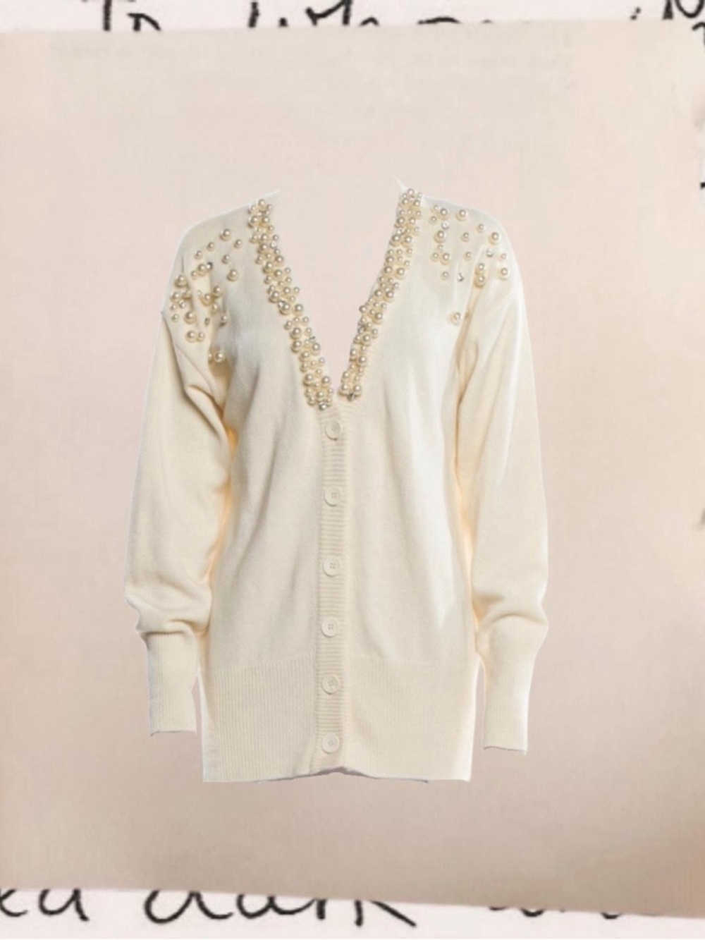 oversized pearl accent knit cardigan